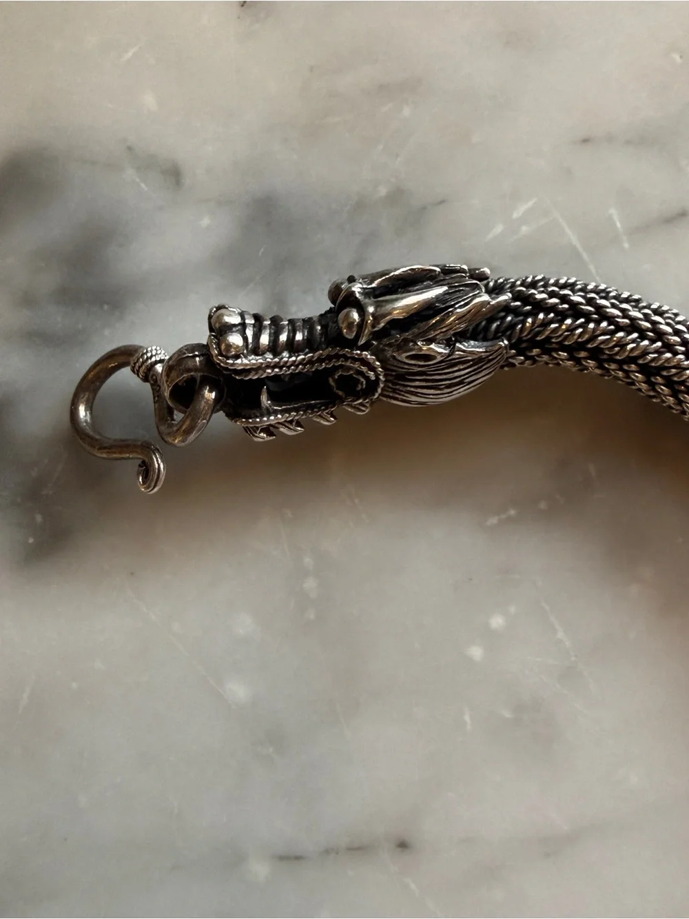 Sterling Silver Dragon Head Woven Bracelet - Silver